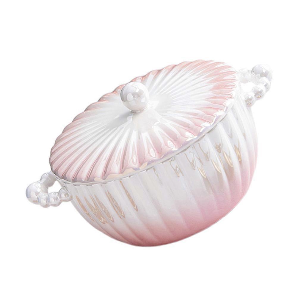Ceramic Serving Bowl with Lid Multiuse Salad Bowl Household Item Daily Use 22x16.5cm Gradient Powder Food Storage 1Set