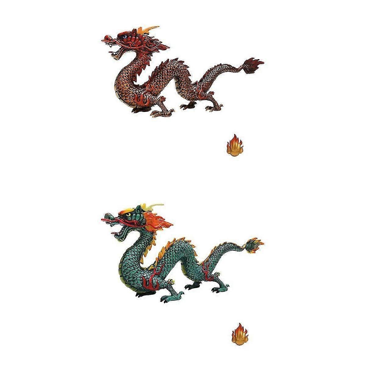 2x Plastic Dragon Figure Toy Auspicious Mythical Beast Ornaments Realistic