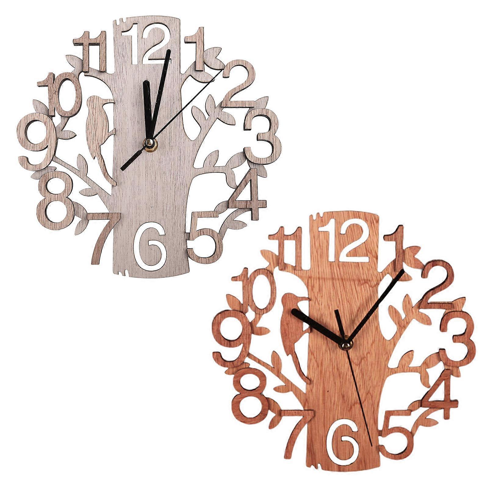 23cm Dia for Creative 3D Tree Shaped with Bird Wooden Wall Clock Battery Operated Housewarming Clocks for Home Office Gi
