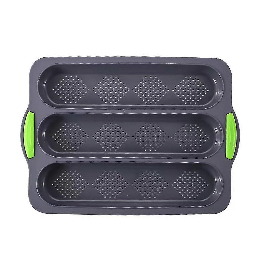 Bread Baking Mold, 3 Slots, Heat Insulation Handle, Dark Gray.