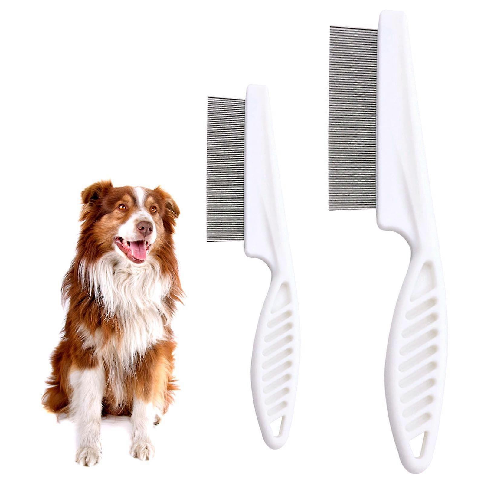 Pet Comb, 2 Pieces Comb for Dogs and Cats, Stainless Steel Round Teeth for Removing Lice Flea Tear Marks