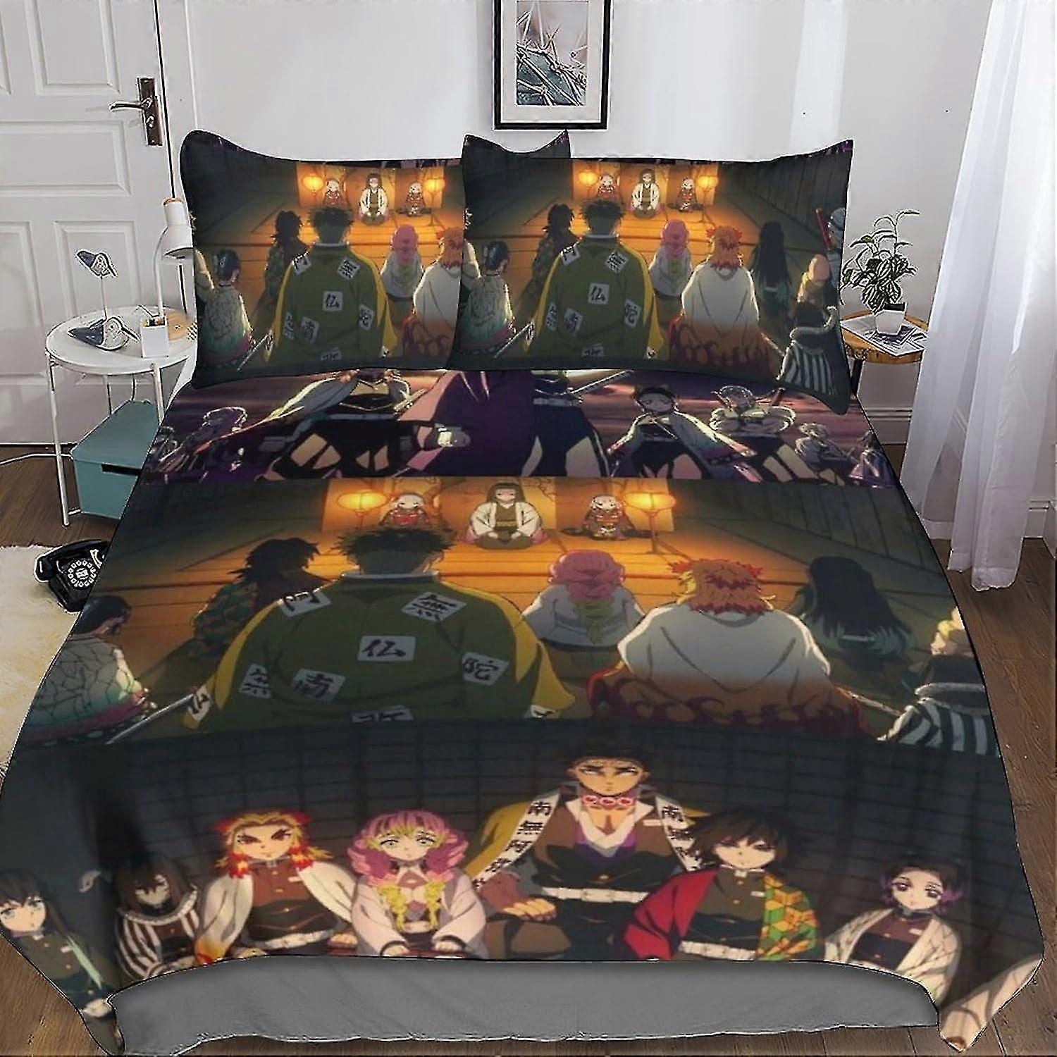 Anime Bedding Duvet Cover Set, 3D Printed 3 Pieces Soft Microfiber Bedroom Duvet Set for Teens and Adults