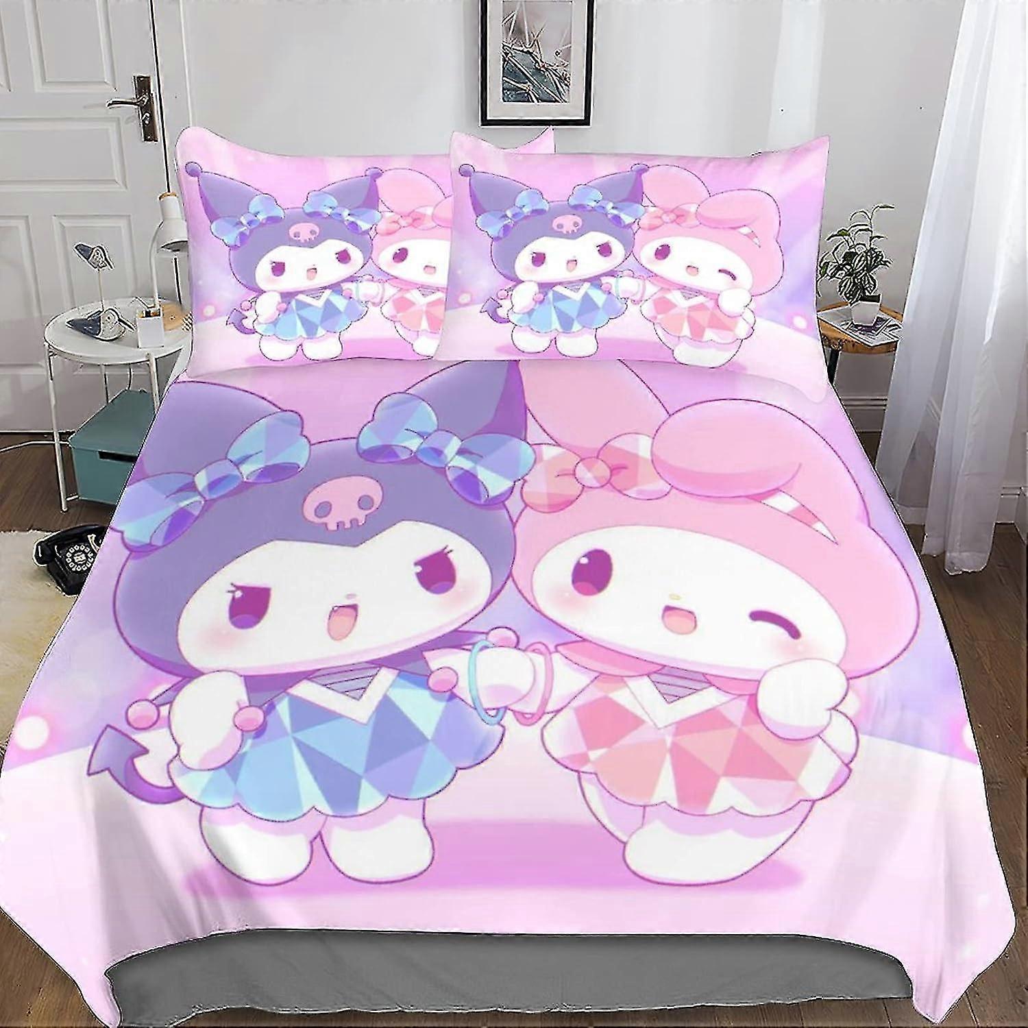 Conjunto de capa de edredom estilo fofo, conjunto de cama 3D com fronhas, microfibra macia para adultos adolescentes crianças 3 peças duplas