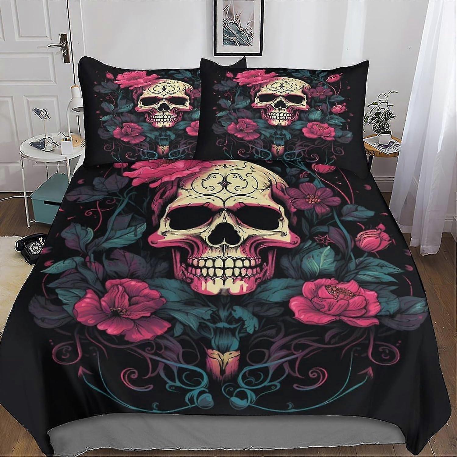 Gothic Skull Bedding Set Duvet Cover for 3D Printed 3 Piece Soft Breathable Creative Comforter Cover with Zipper Closure