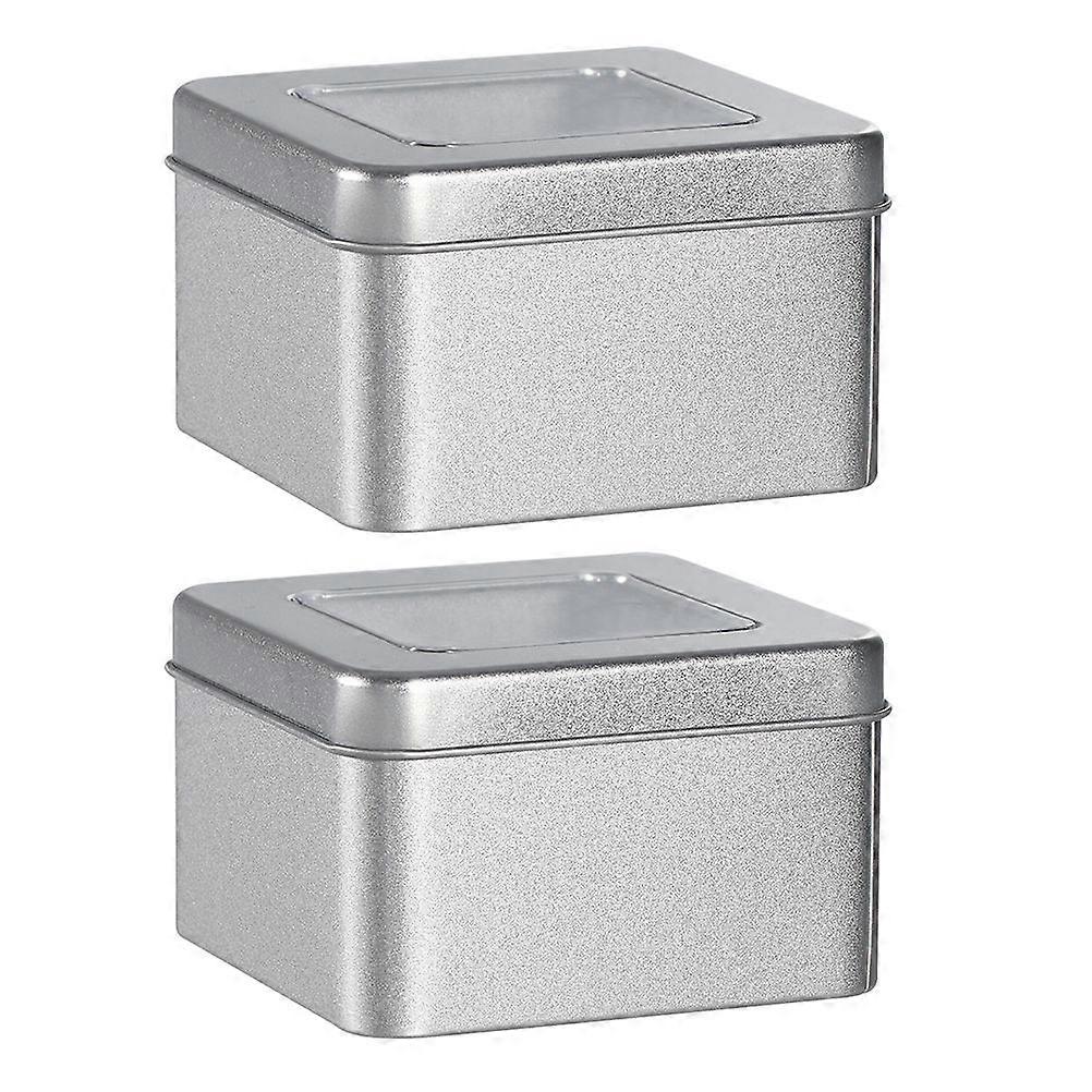 2pcs Silver Tinplate Jewelry Storage Boxes with Clear Window