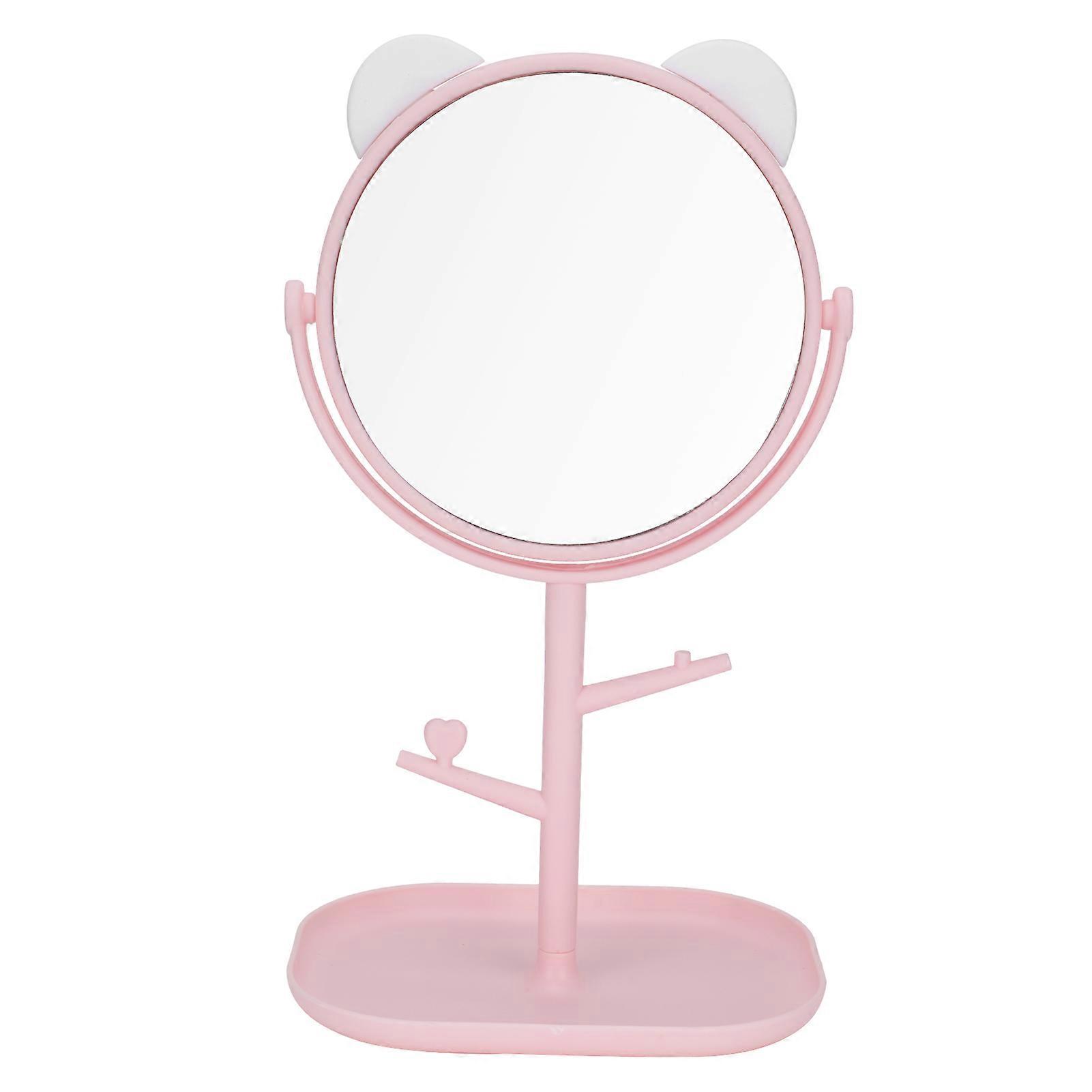 Cosmetic Mirror with Storage Tray Cat Ears Adjustable Vanity Mirror with Small Stand for Makeup