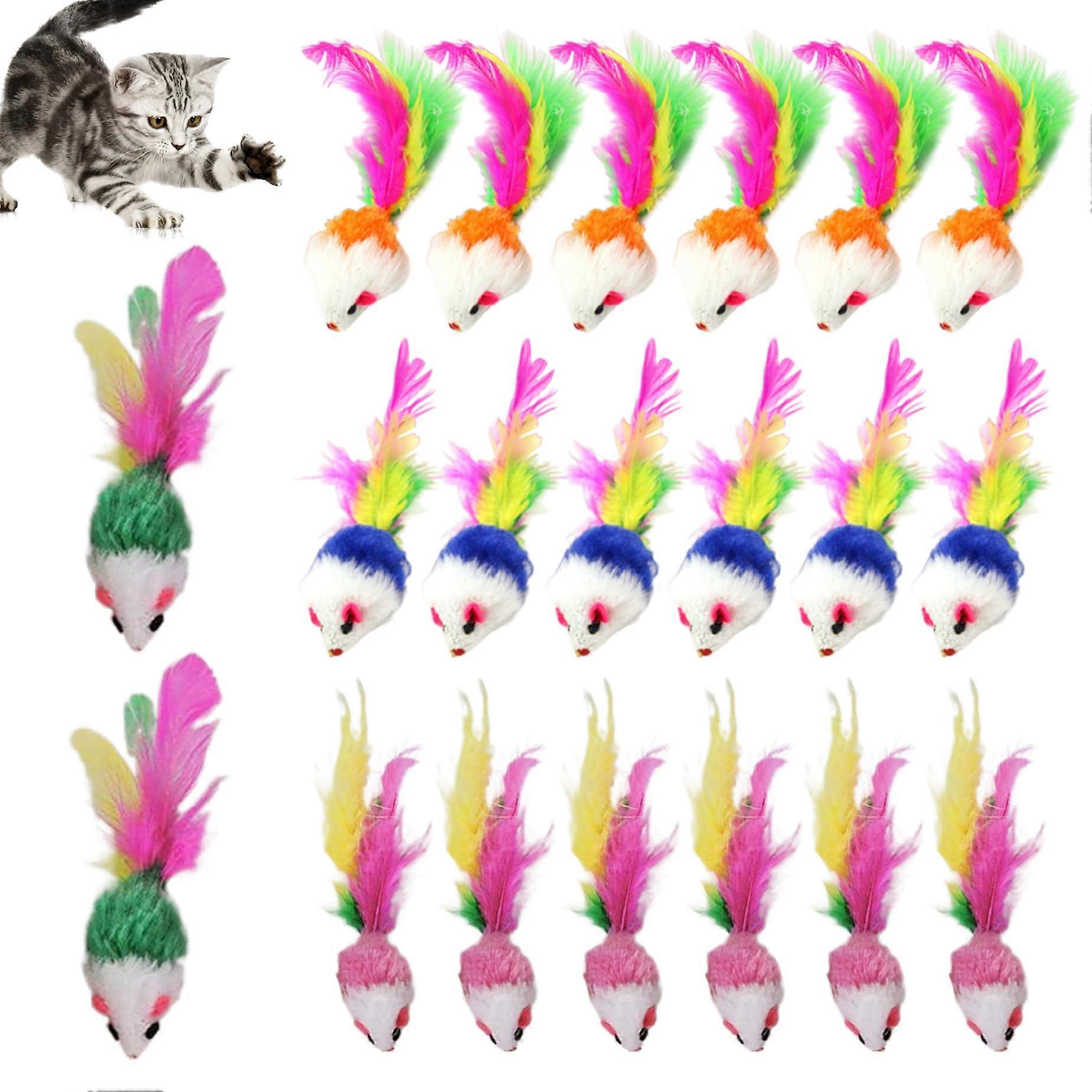 Katzenmausspielzeug 20-Piece Cat Mouse Toy Set, Interactive Plush Indoor Cat Toys With Feather-Tailed Mice In 2 Colors