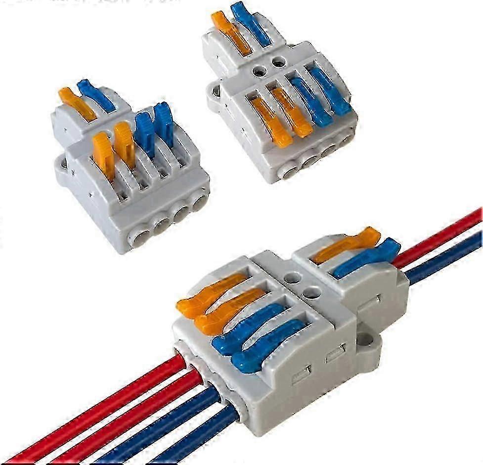 15 Pieces KV424 Lever-Nut Wire Connectors, 2 in 4 out 6 Port Conductor Compact Wire Connectors, Compact Connector Spring Terminal Block hwy