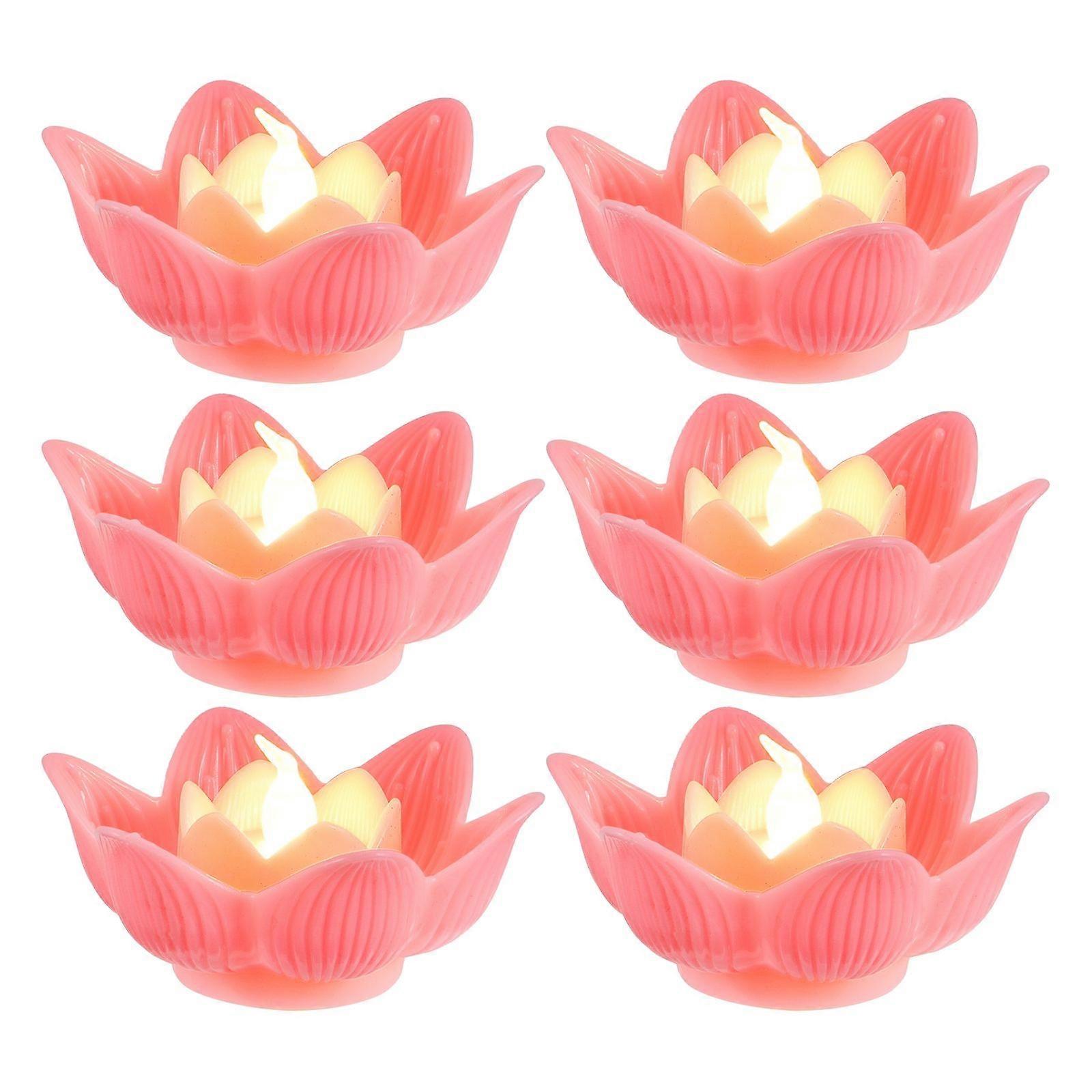 6pcs LED Buddha Lamp Lotus Design Light Attractive Blessing Lamp for Home Temple