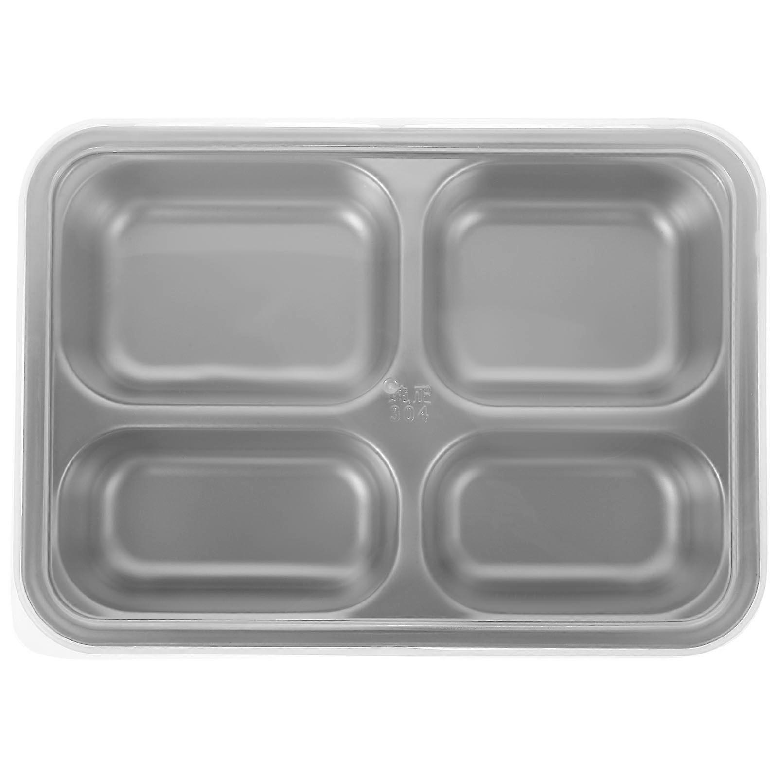 Stainless Steel Divided Plates For Adults, Portion Control Plate, 4 Sections Dinner Plates, Rectangular Lunch Tray For Adults, Campers, Diet Food