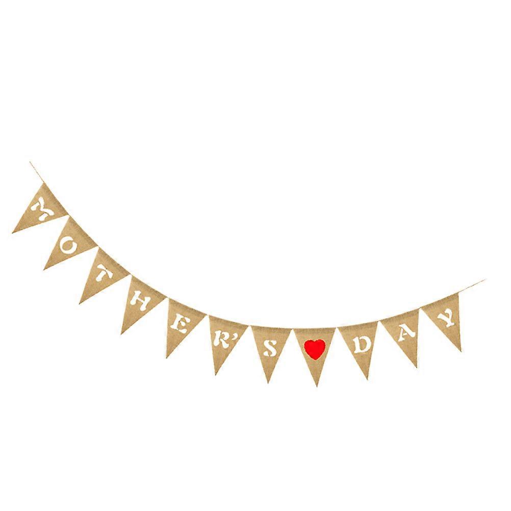 Rustic Mother's Day Linen Party Banner Lightweight Burlap Bunting for Indoor Outdoor Decorations Photo Background for Birthday and Holiday