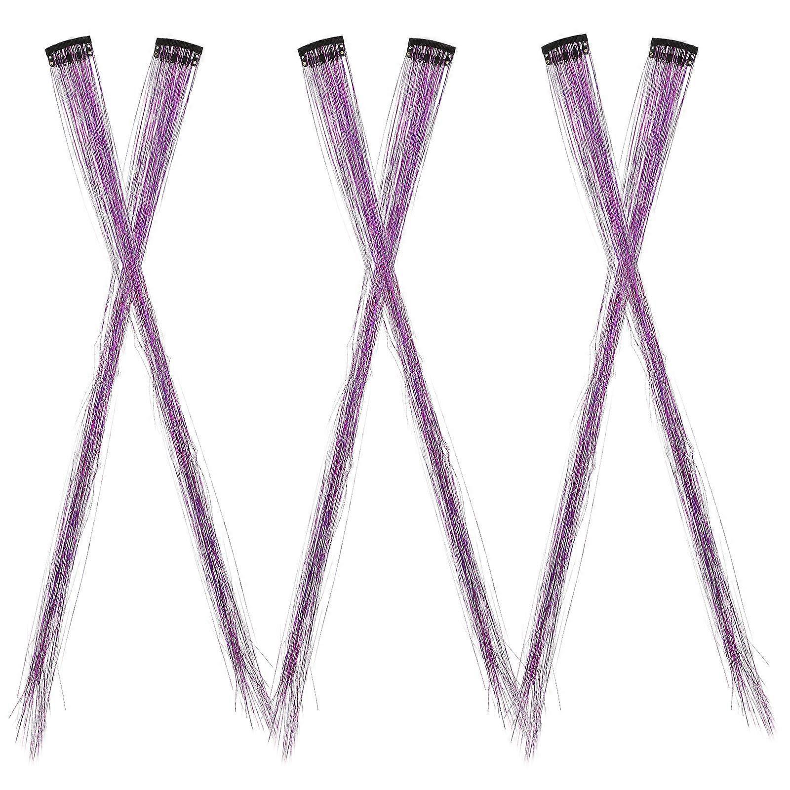 Clip In Tinsel Hair Extensions Purple Glitter Hair Enhancements Quick Installation 53x3.2cm 6Pcs