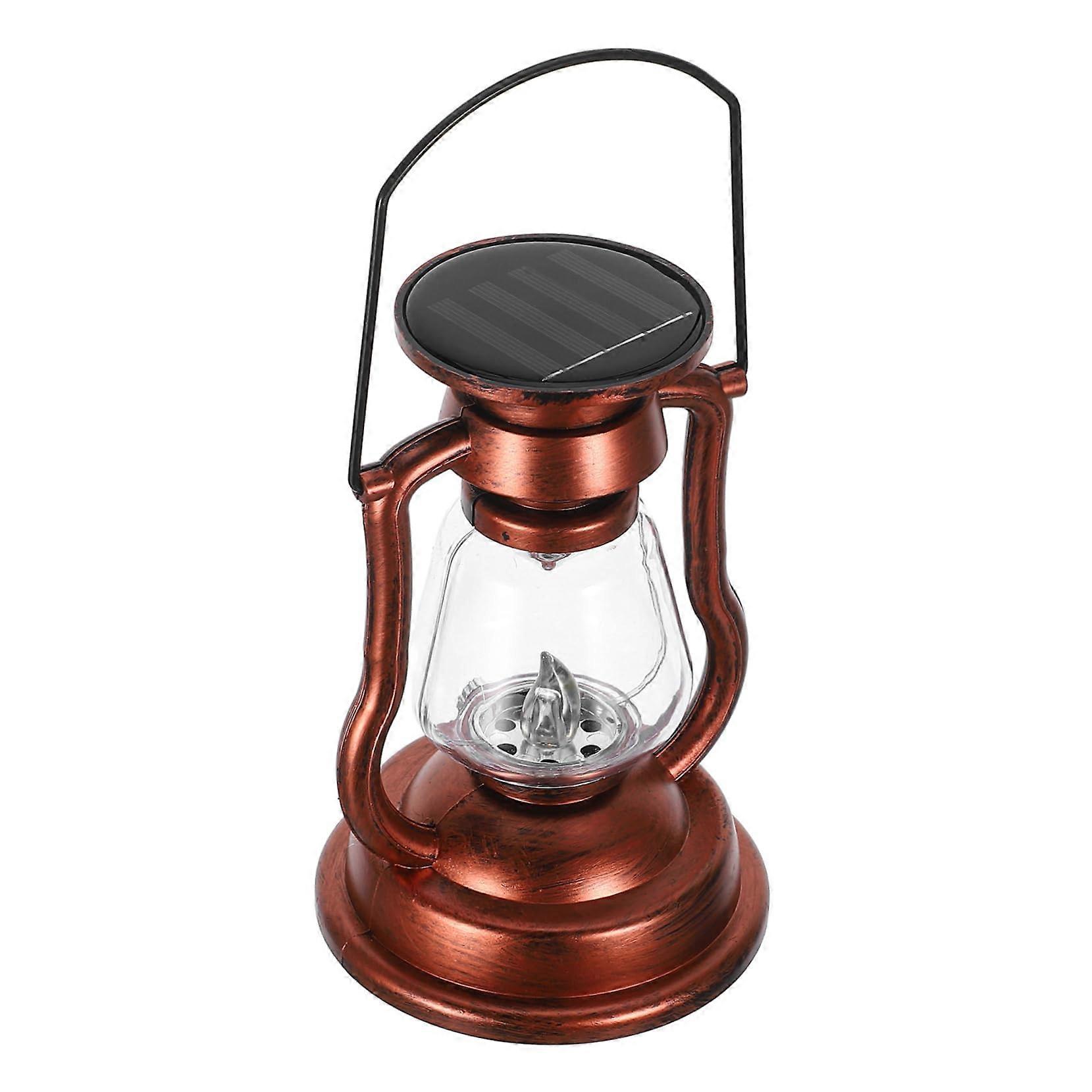 Retro Petroleum Lamp Solar-Powered LED Lantern Waterproof Portable Camping Light Brown PP Emergency Light 30 LED