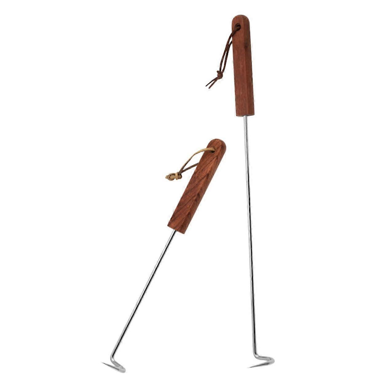 Pack of 2 Meat Hooks, Food Hooks, Barbecue Hooks, Tool, Lifting Hook, Meat Hook, Flipper, Food Fin and Meat Hook, Stainless Steel, Brown
