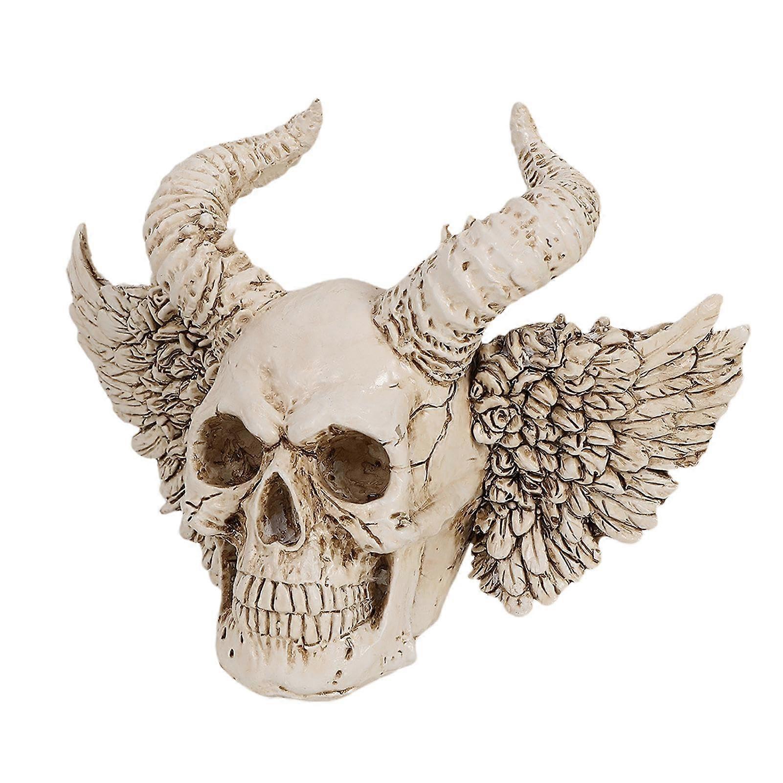 Resin Skeleton Statue with Horns and Wings for Desk