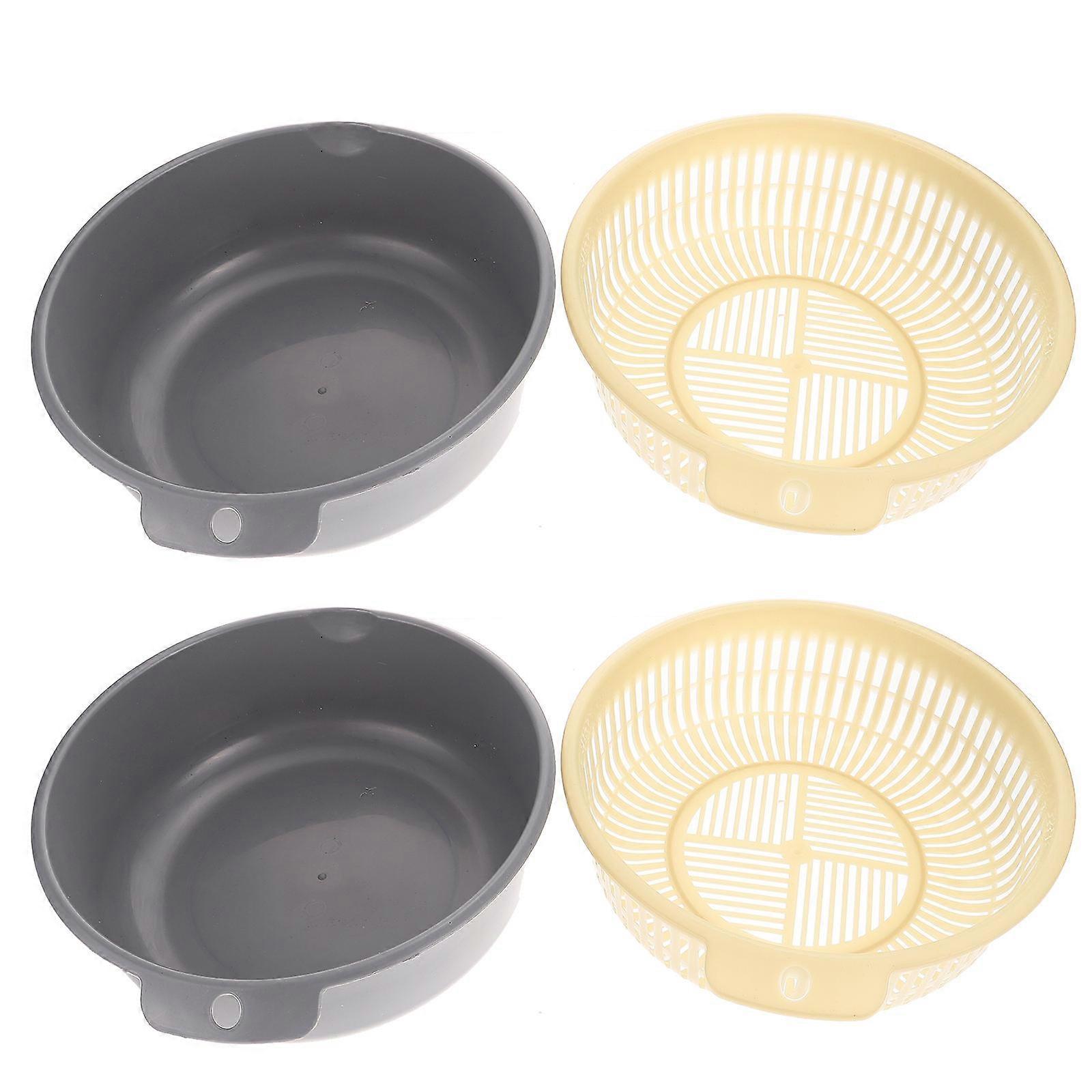 Kitchen Doublelayer Washing Baskets for Home Use Grey Plastic Fruit Drain Basket 2pcs