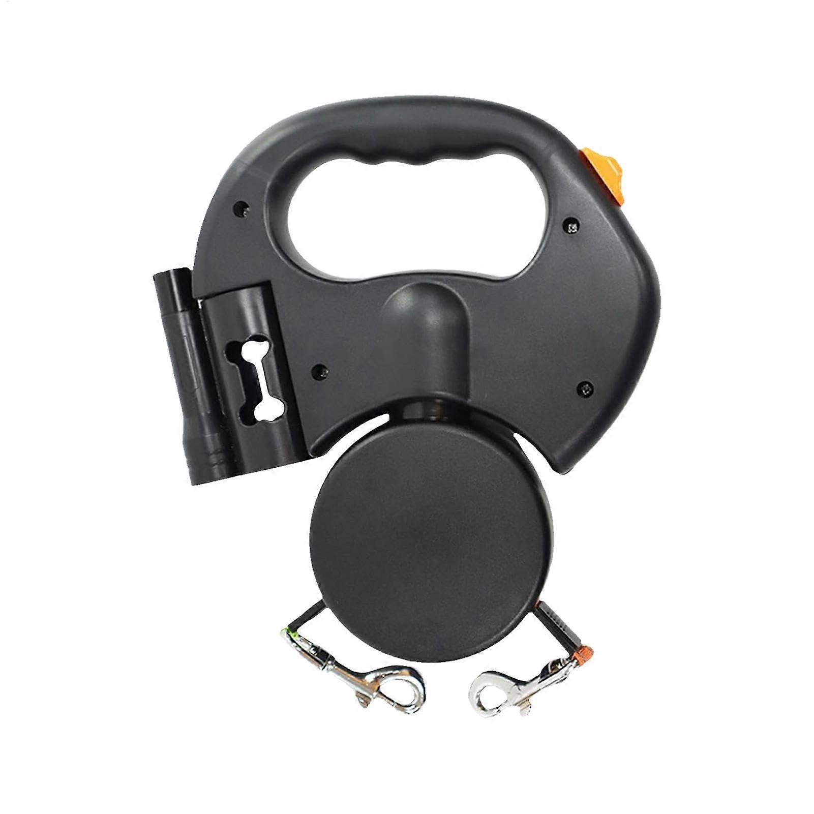 Two Dog Retractable Pet Leash Ergonomic Walking Leash for All Sizes, Automatic with Hook, Reflective, Black