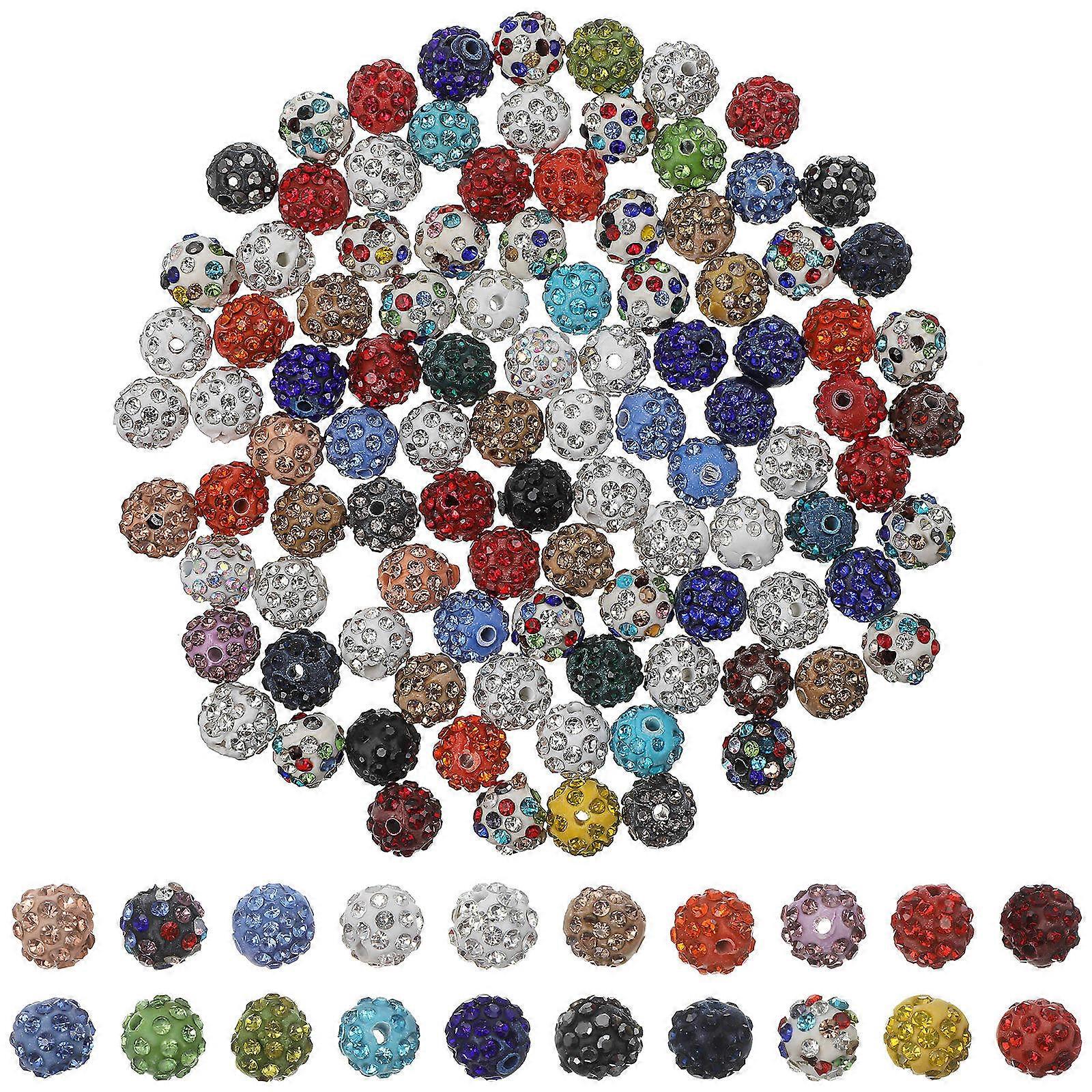 100pcs Rhinestone Beads for Jewelry Making Sparkling Round Beads with Holes for Necklace and Decorative Projects