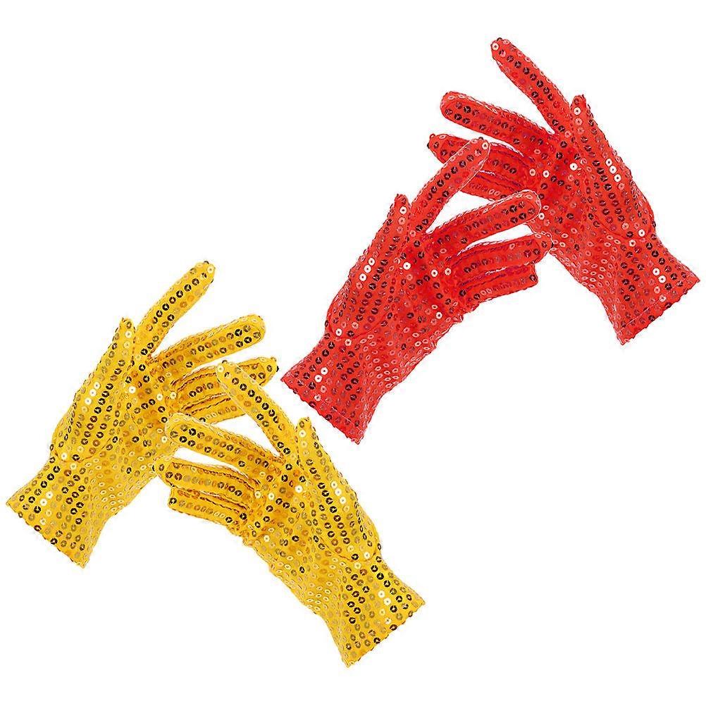 Dance Glitter Gloves Stage Sequin Gloves Adults 23.5x9cm Chic Design Bright Colors 2 Pairs