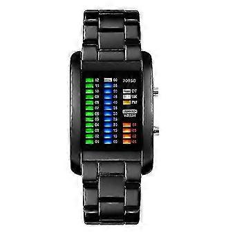 Binary Watch Resistant Montres Hommes 3atm Imperméable à l’eau Alarme Chrono Rectangle Cadran Canlender Noir Lumière Difficile Structure