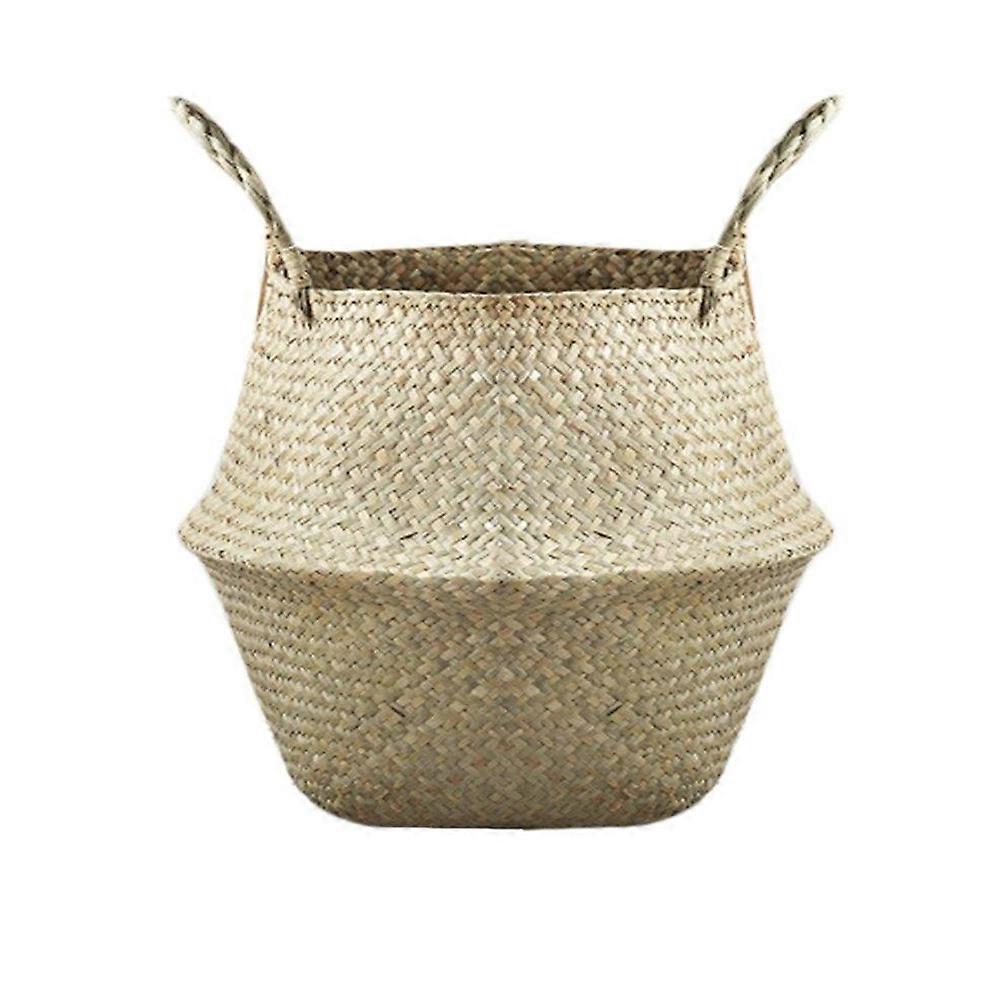 Durable Khaki Woven Seagrass Basket with Handles for Multifunctional Storage and Decoration Size