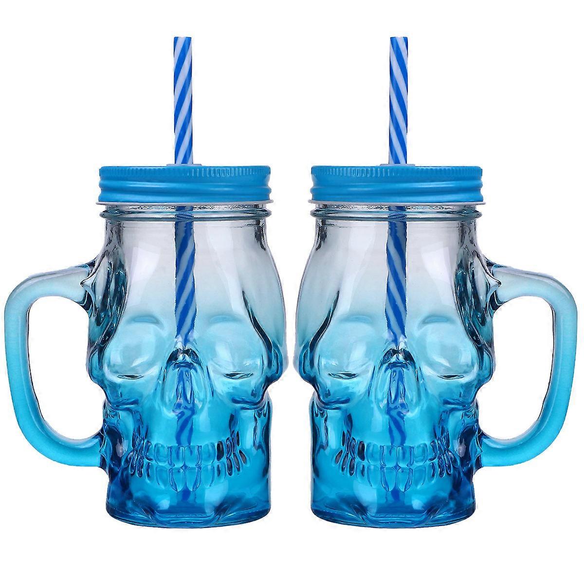 Halloween Drinking Skull Glass Cup Gradient Blue Suitable for Parties Home Use 500ML Holding Liquids 2Pcs