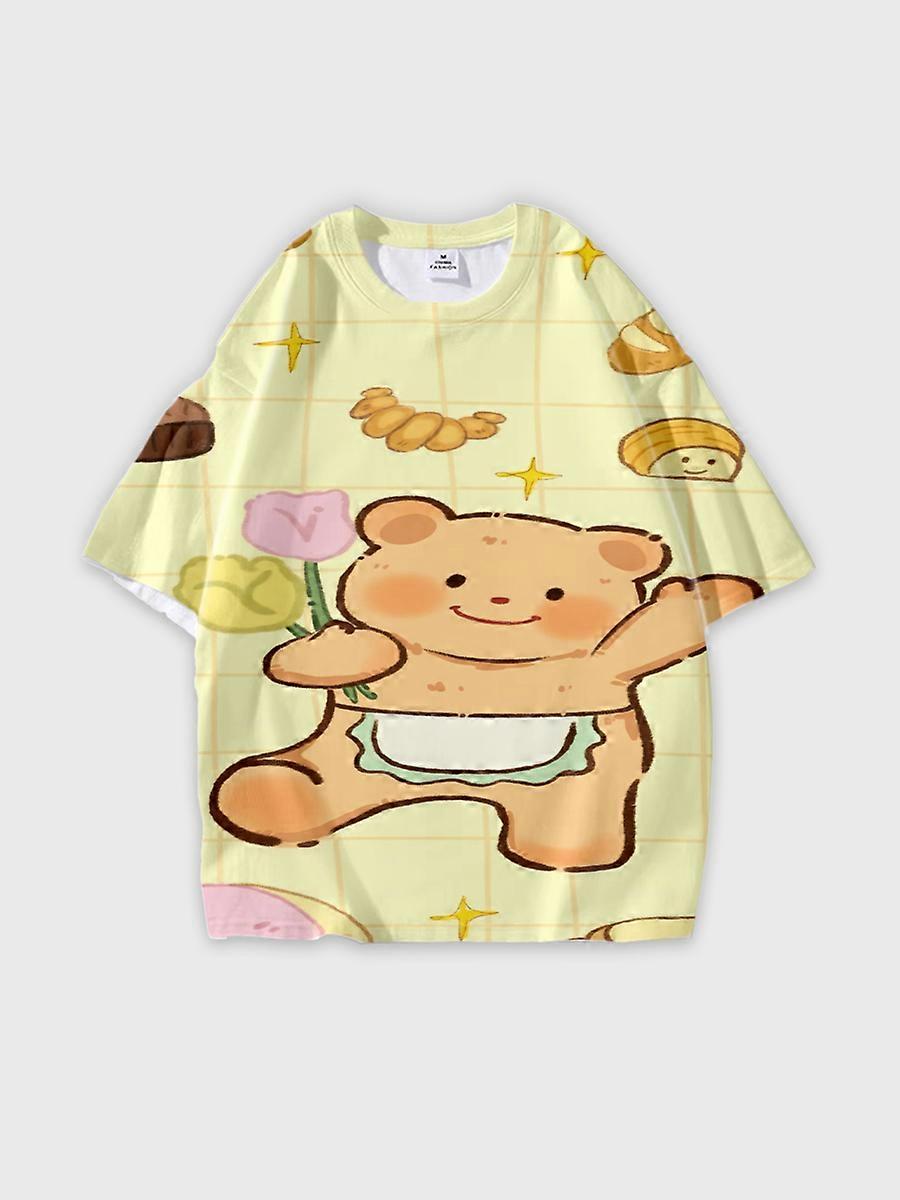 T-shirt round neck Pattern loose short sleeve B1450