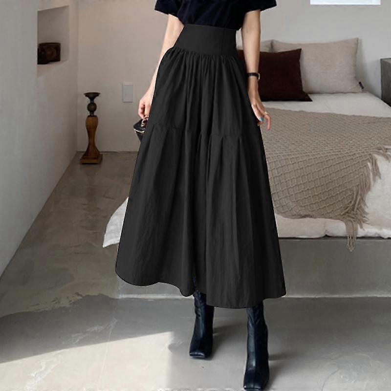 Celmia Spring Women's Long Skirt Solid Color Cotton High Waist A Line