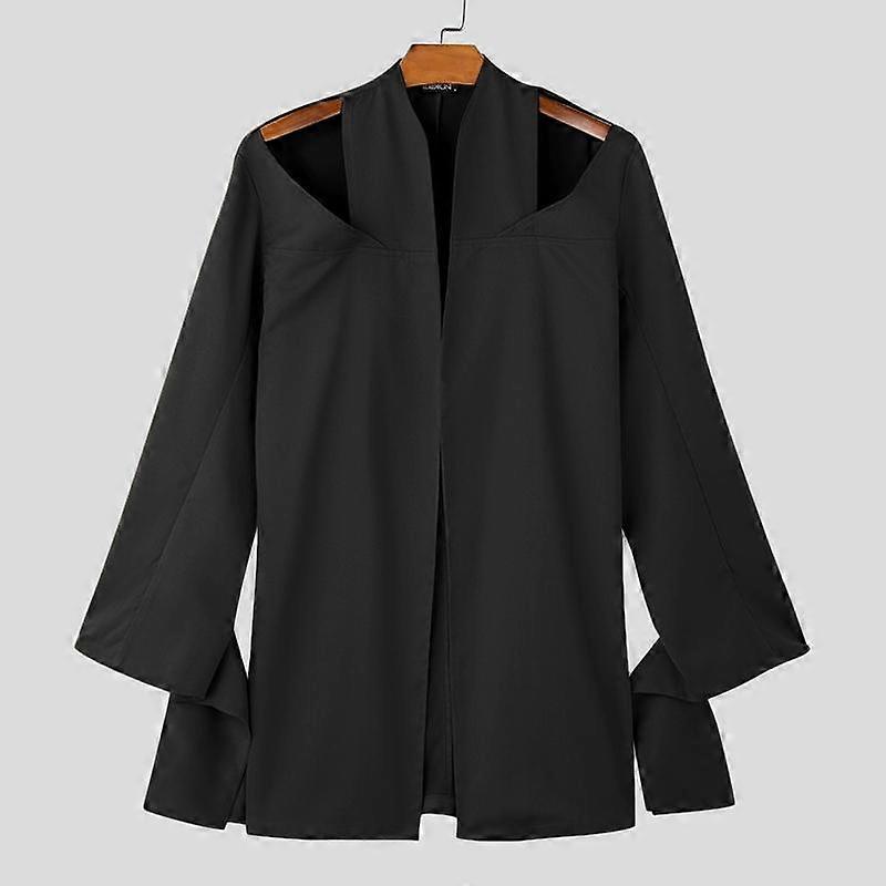 INCERUN Men Collarless Cutout Long Sleeve Long Thin Blazer Open Front Coats