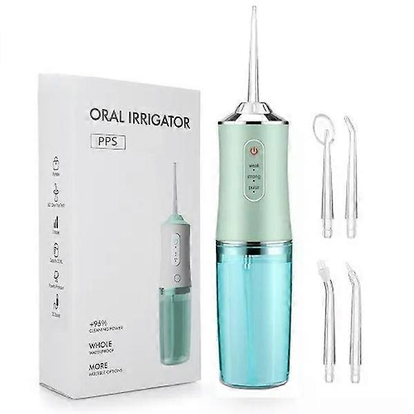 Oral irrigator Water flosser USB Dental Water Floss 4 Jet Tip 220Ml 3 modes Green