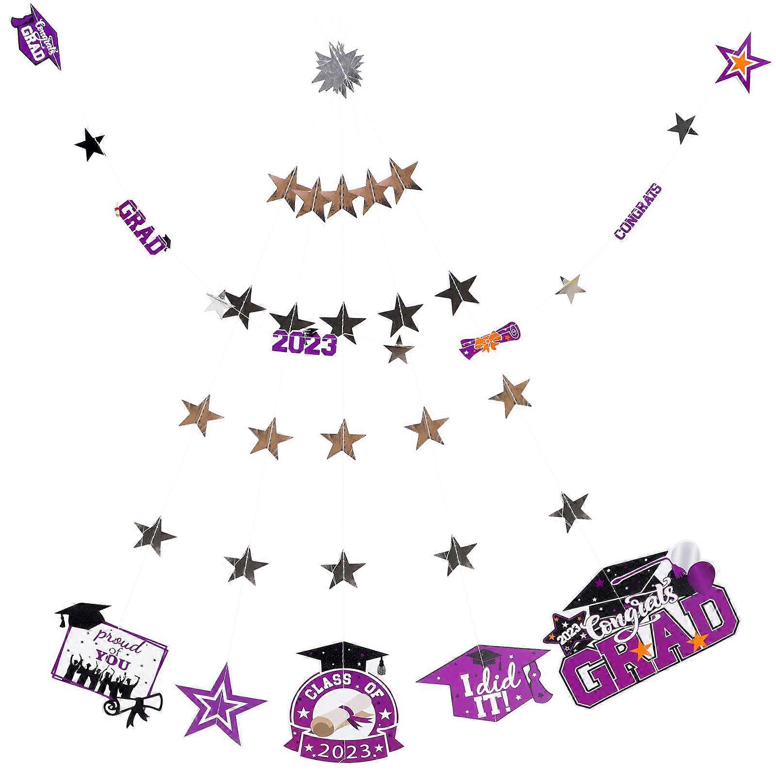 Congrats Grad Banner Graduation Party Decoration Purple 78.60X5.89X0.04in Paper Party Layout 1 Set