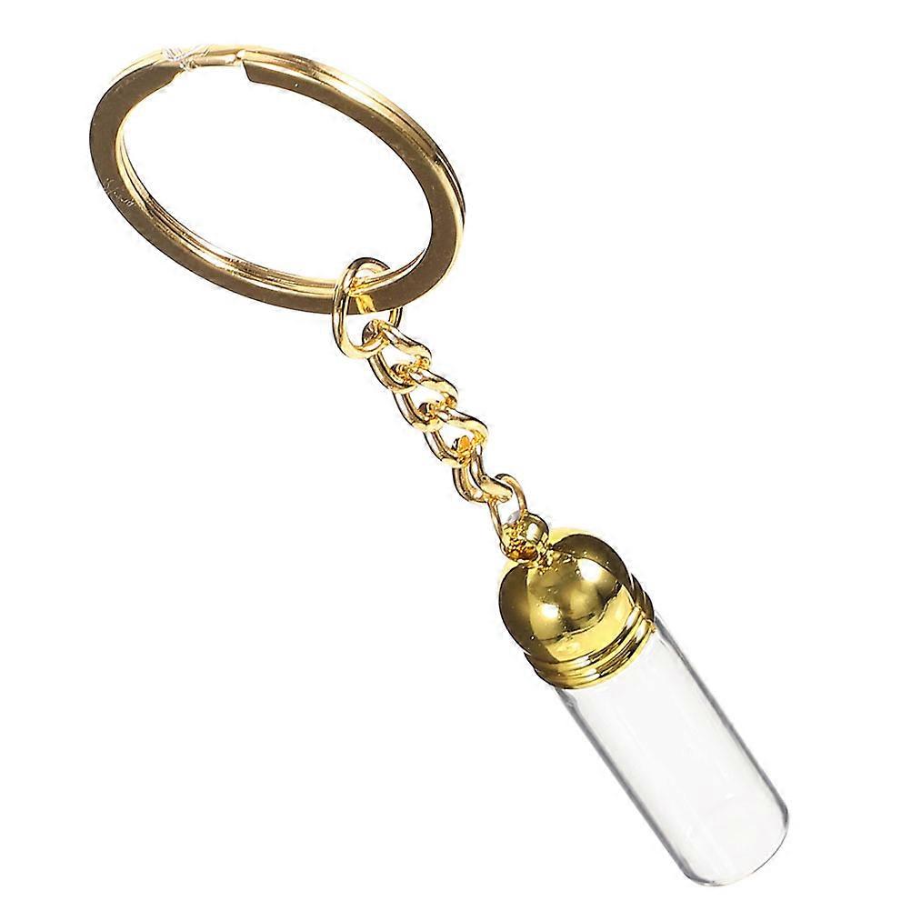 Golden Glass Bottle Keychain with Zinc Alloy Cap for Storing Essential Oils or Perfume 1.5ml