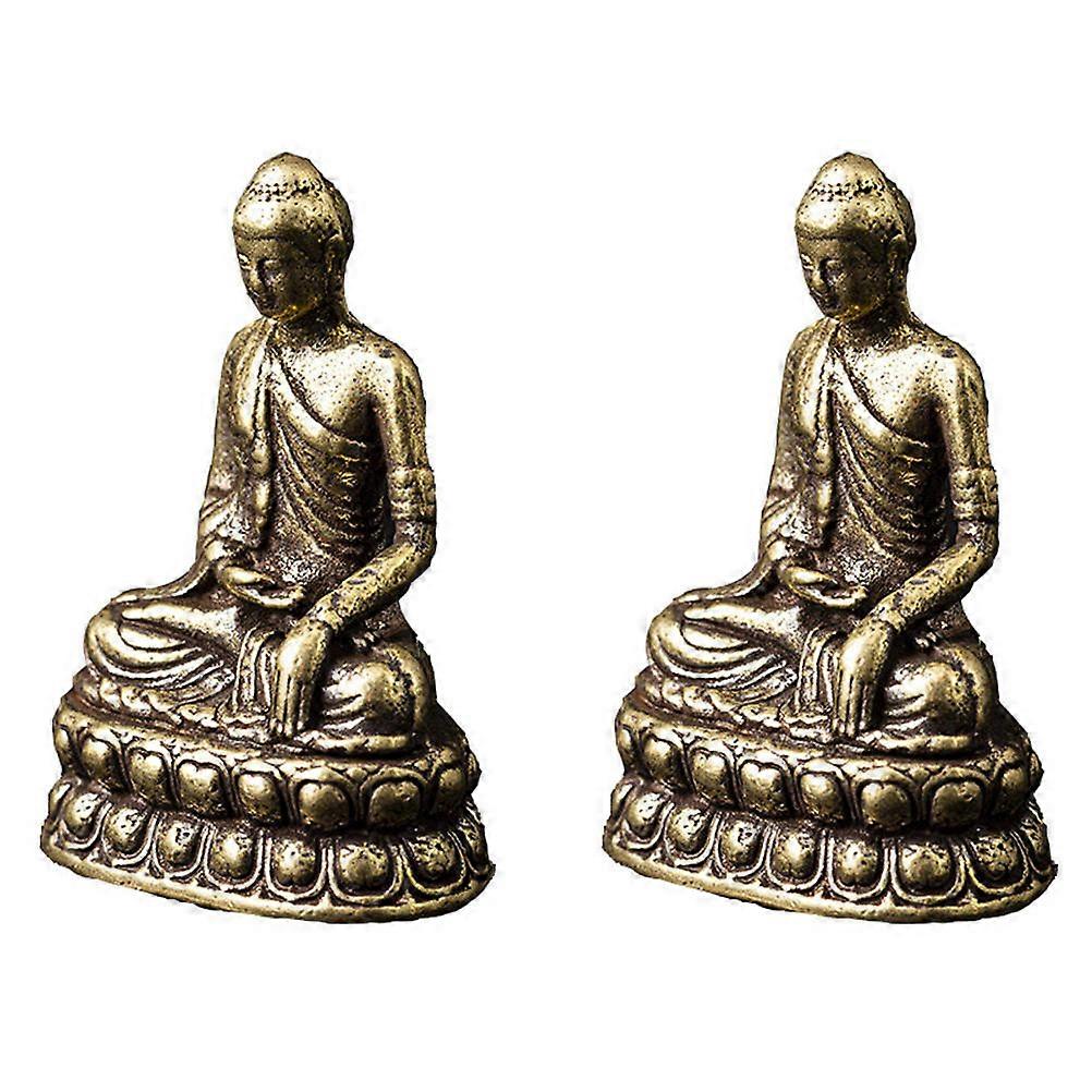 Golden Copper Mini Buddha Statues for Decor with Stable Base and Unique Cultural Meaning Compact Size 2Pcs