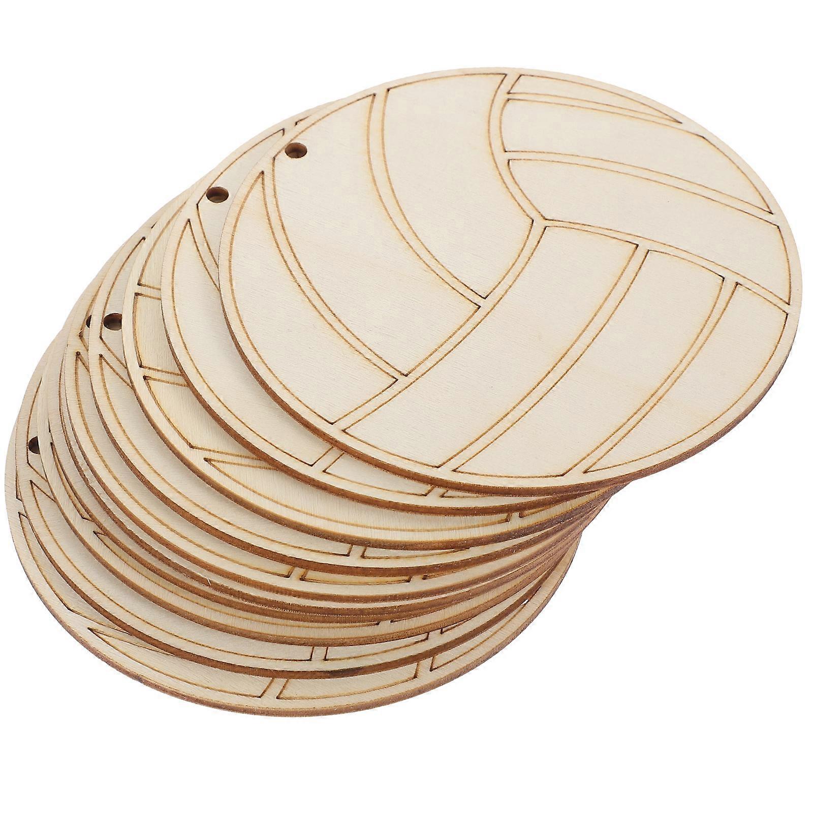 10pcs Volleyball Shape Unfinished Wood Cutouts for DIY Crafts, Durable Slices for Creative, Educational, and Imagination Development Projects