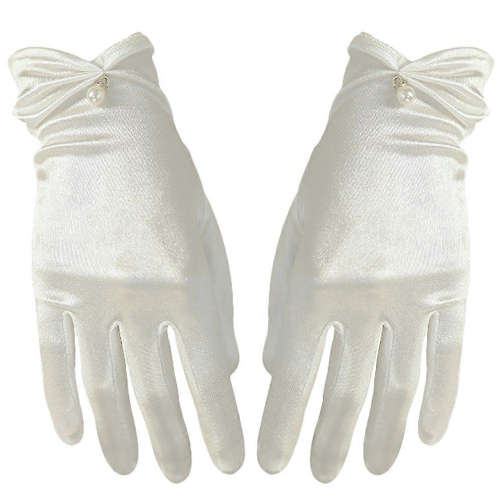 Elegant Wedding Gloves for Bridal Dress in White Satin Material with Comfortable Fit and Design 1 Pair