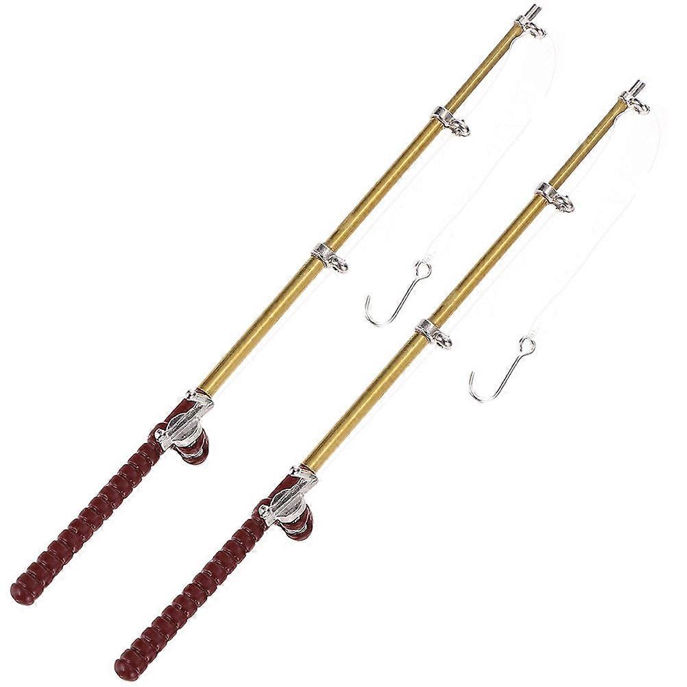 2Pcs Decorative Mini Fishing Rods Model For Miniature Scene Design Alloy Material