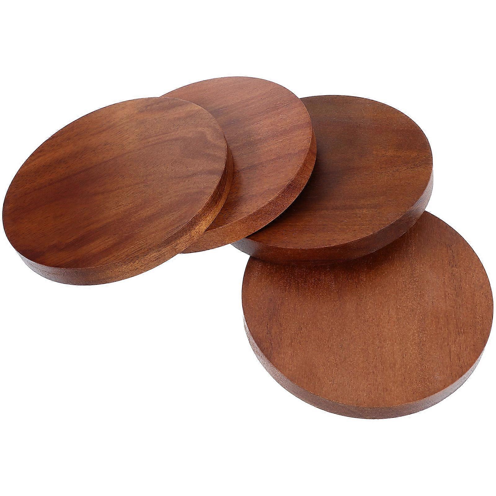 Simple Round Wood Coasters Multifunctional For Office 4Pcs