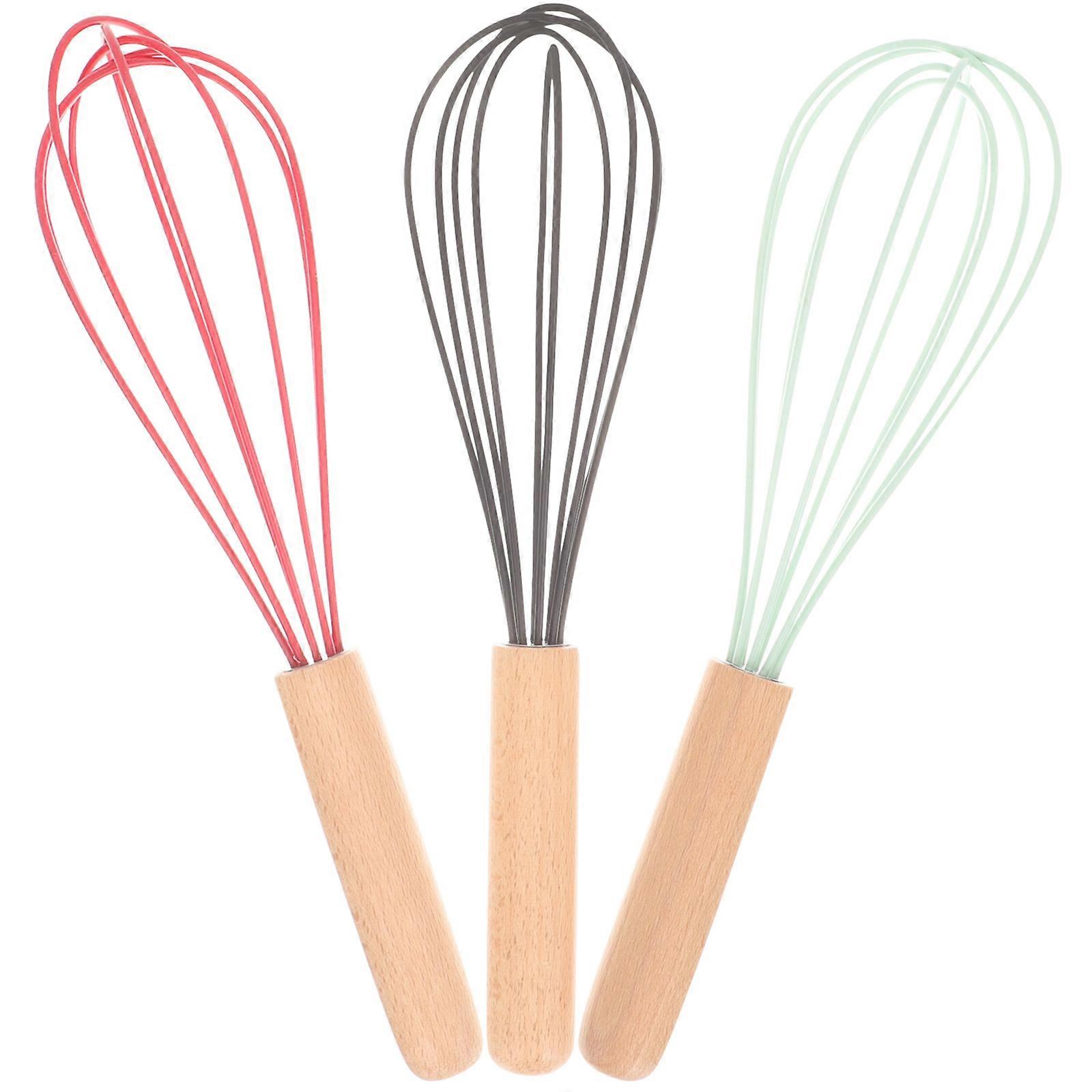 Silicone Sauce Whisks with Beech Handle Ergonomic Egg Mixers for Kitchen Baking, Food Grade Silicone Egg Beaters for Quick Mixing