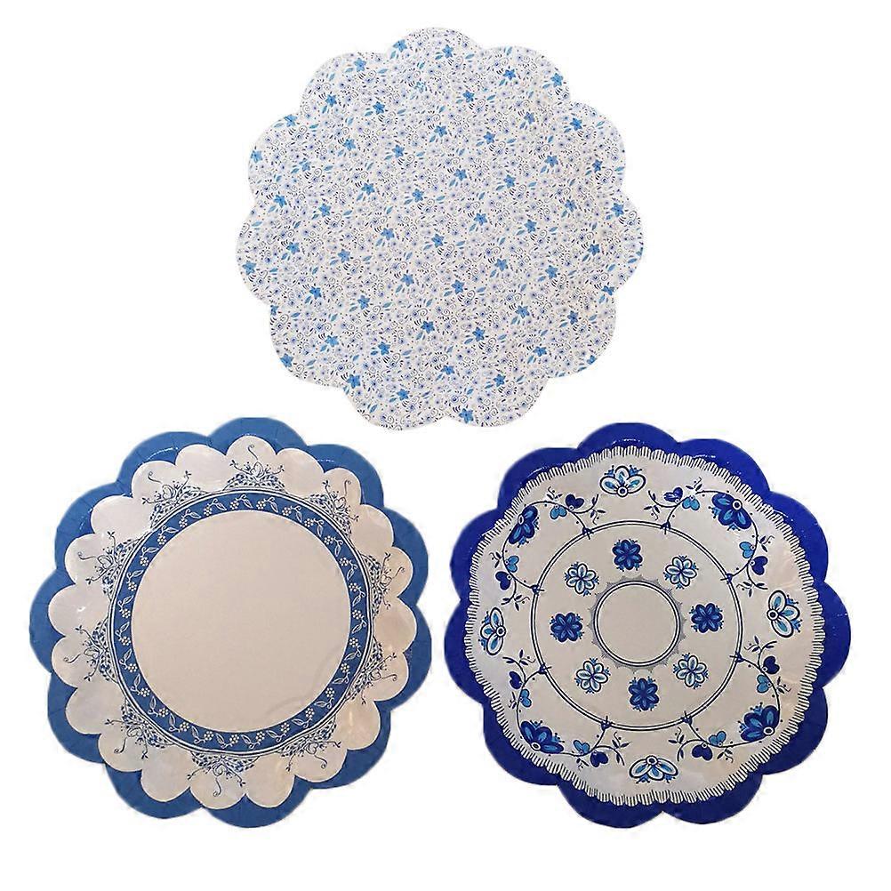 Blue And White Porcelain Flower Shape Dessert Plates For Outdoor Picnics Designed For Safe Food Use Suitable For Guests 12Pcs