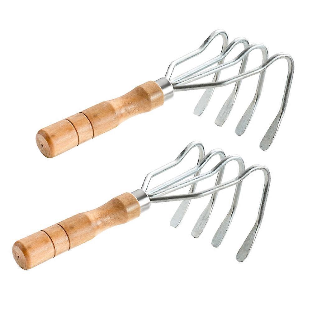 Wood and Stainless Steel Crab Lobster Clam Rake Set with Comfortable Handle 2Pcs