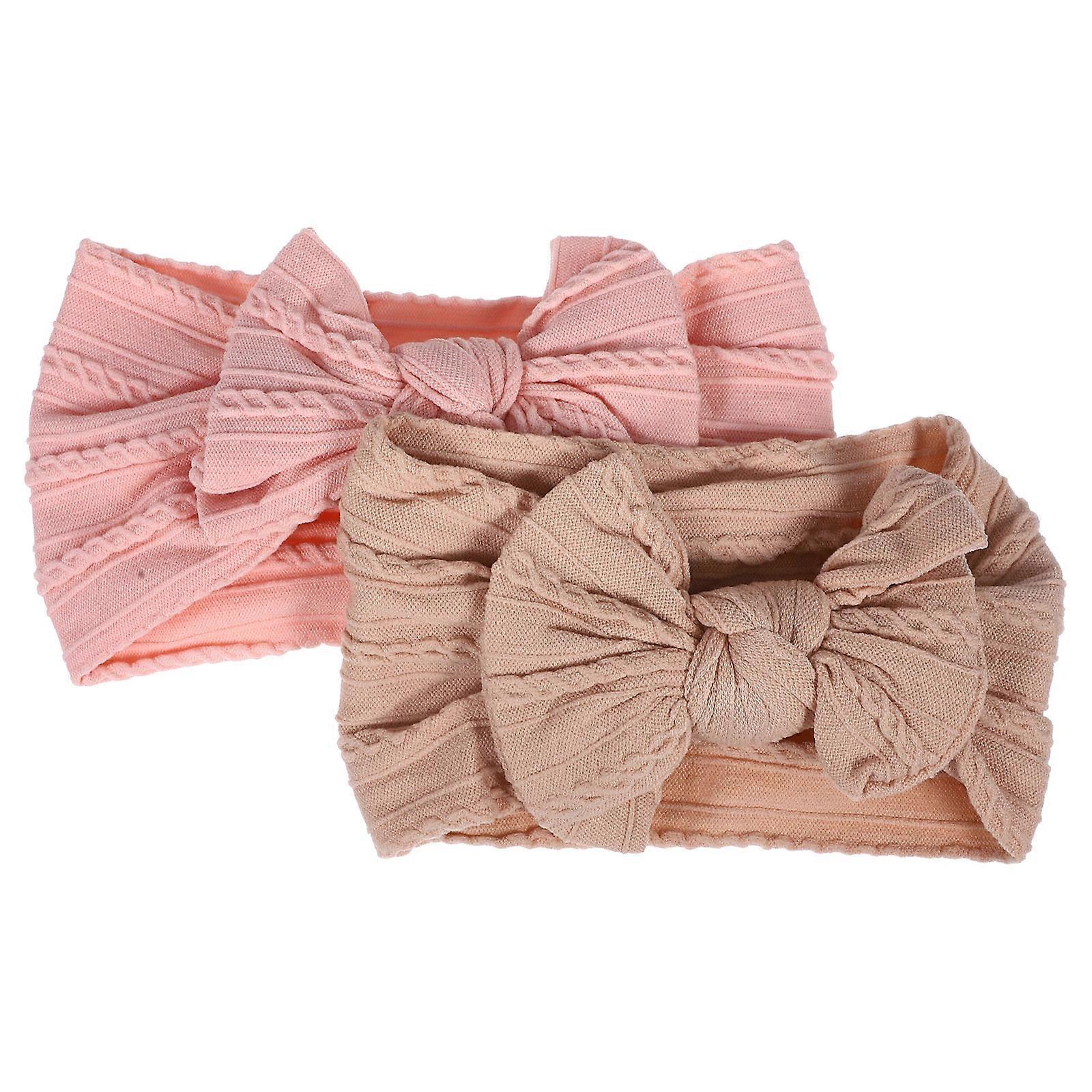 2pcs Nylon Bow Headbands for Girls – Soft & Comfortable Hairbands in Versatile Khaki and Blush Pink Colors for Any Occasion