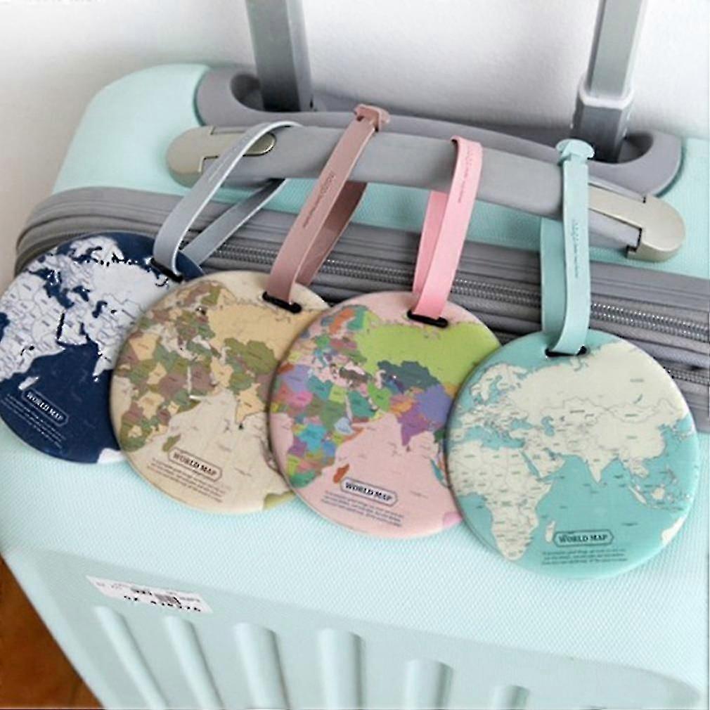 Luggage Tags - 4pcs World Map Design Suitcase Tags With Name Labels (9.5cm)