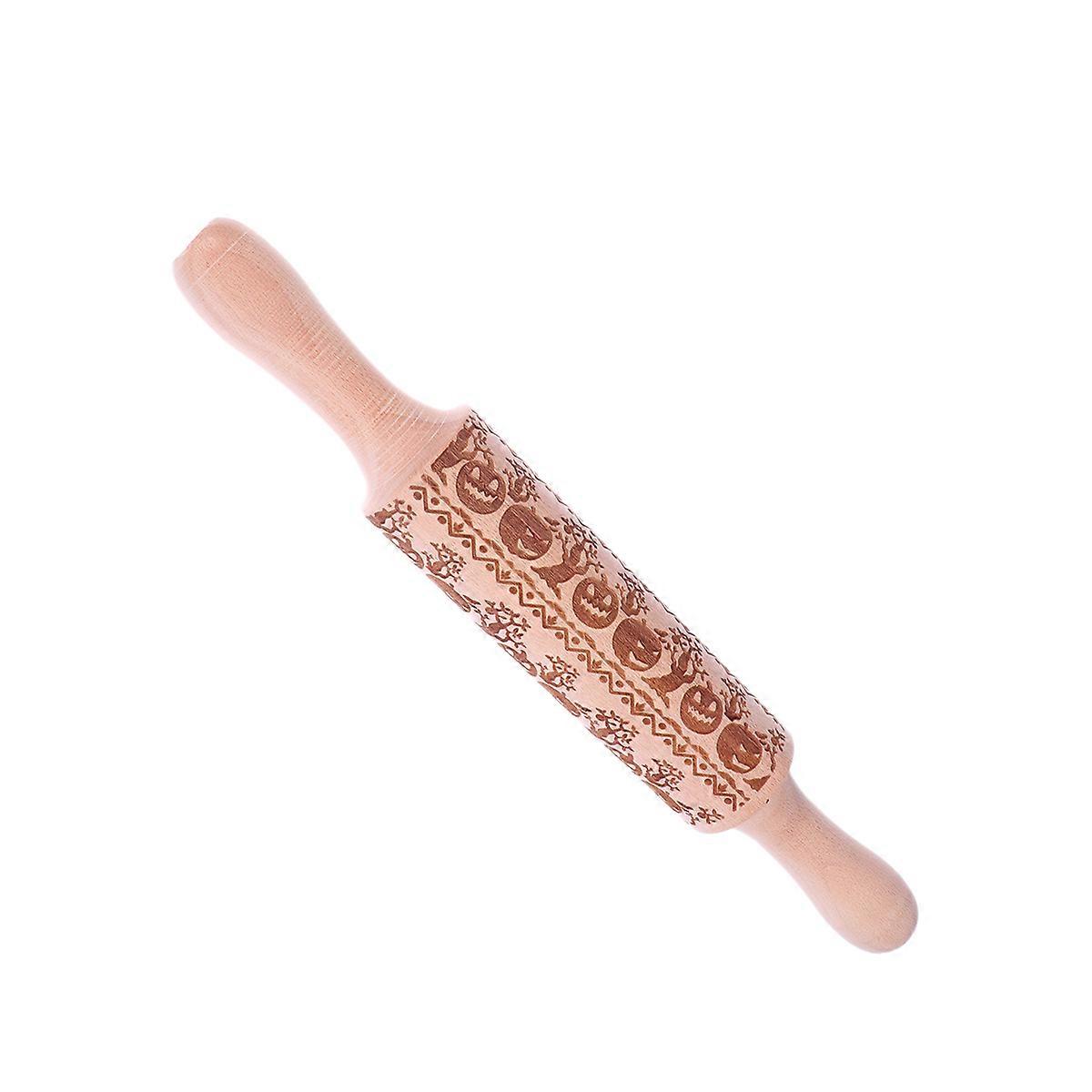 1PC Halloween Pumpkin Pattern Embossing Rolling Pin for Baking Cookies Noodle Biscuit Fondant Engraved Roller