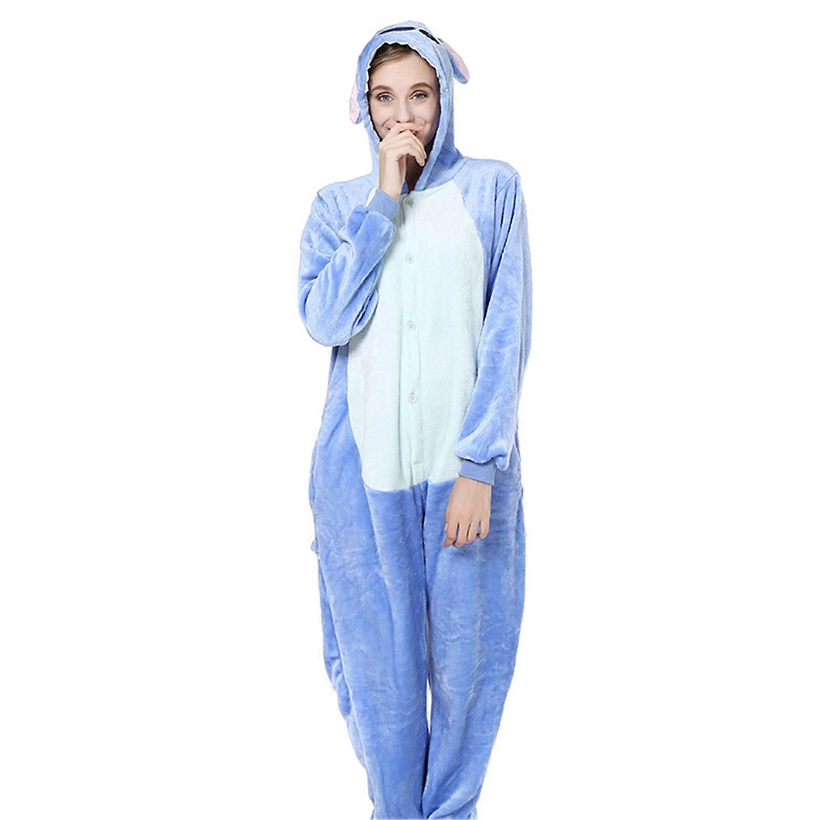 ウォームブルーステッチフランネルワンピースパジャマM 161-170cmメンズレディース