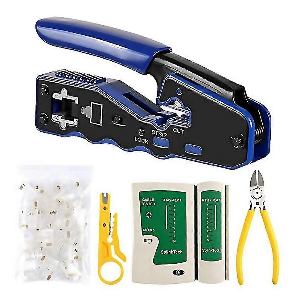 For Network Lan Cable Tester Rj45 Crimp Tool 50pcs Through Connectors