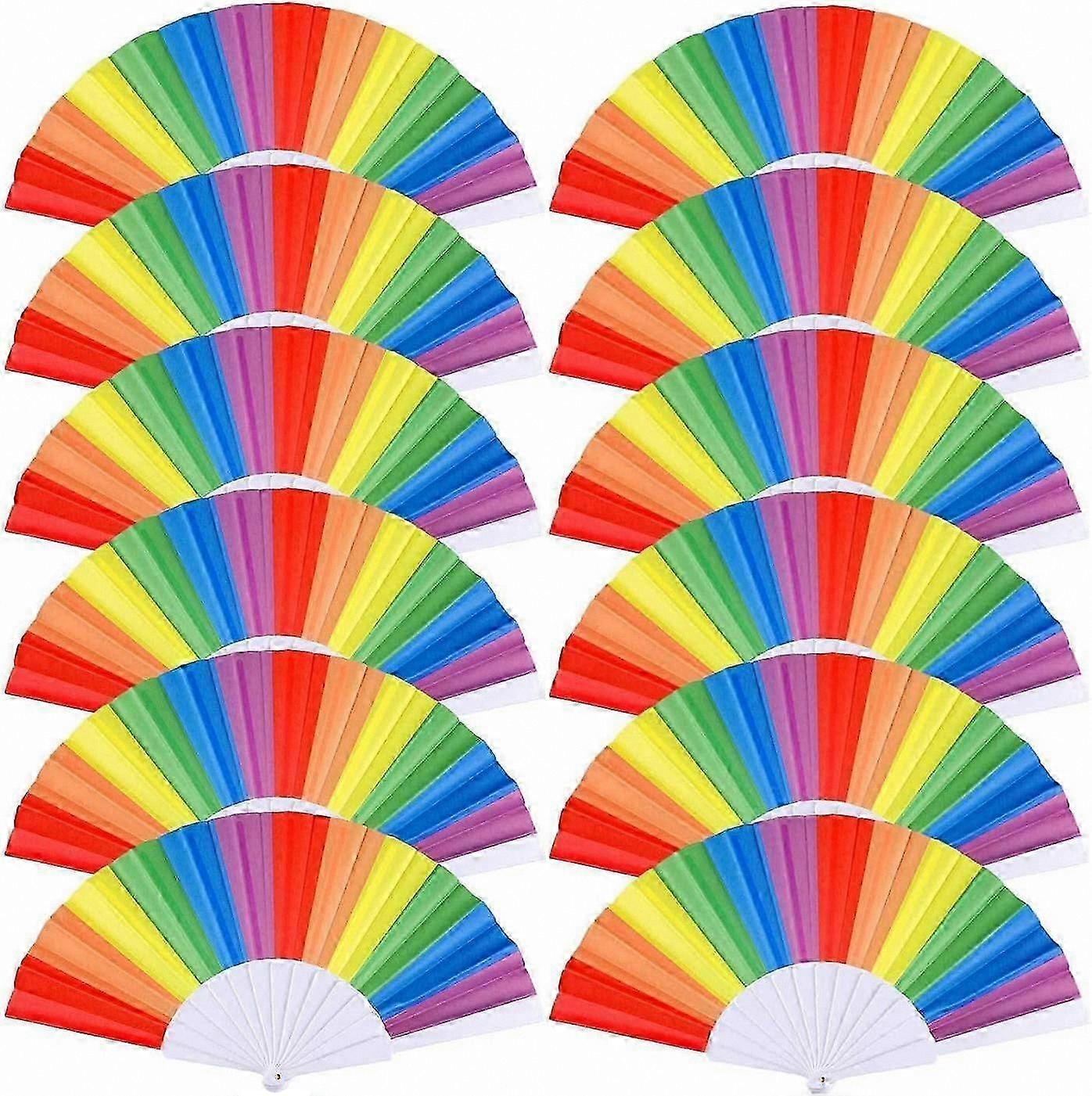 10 Pack Rainbow Folding Hand Fans for Parties, Events, and Dance Performances