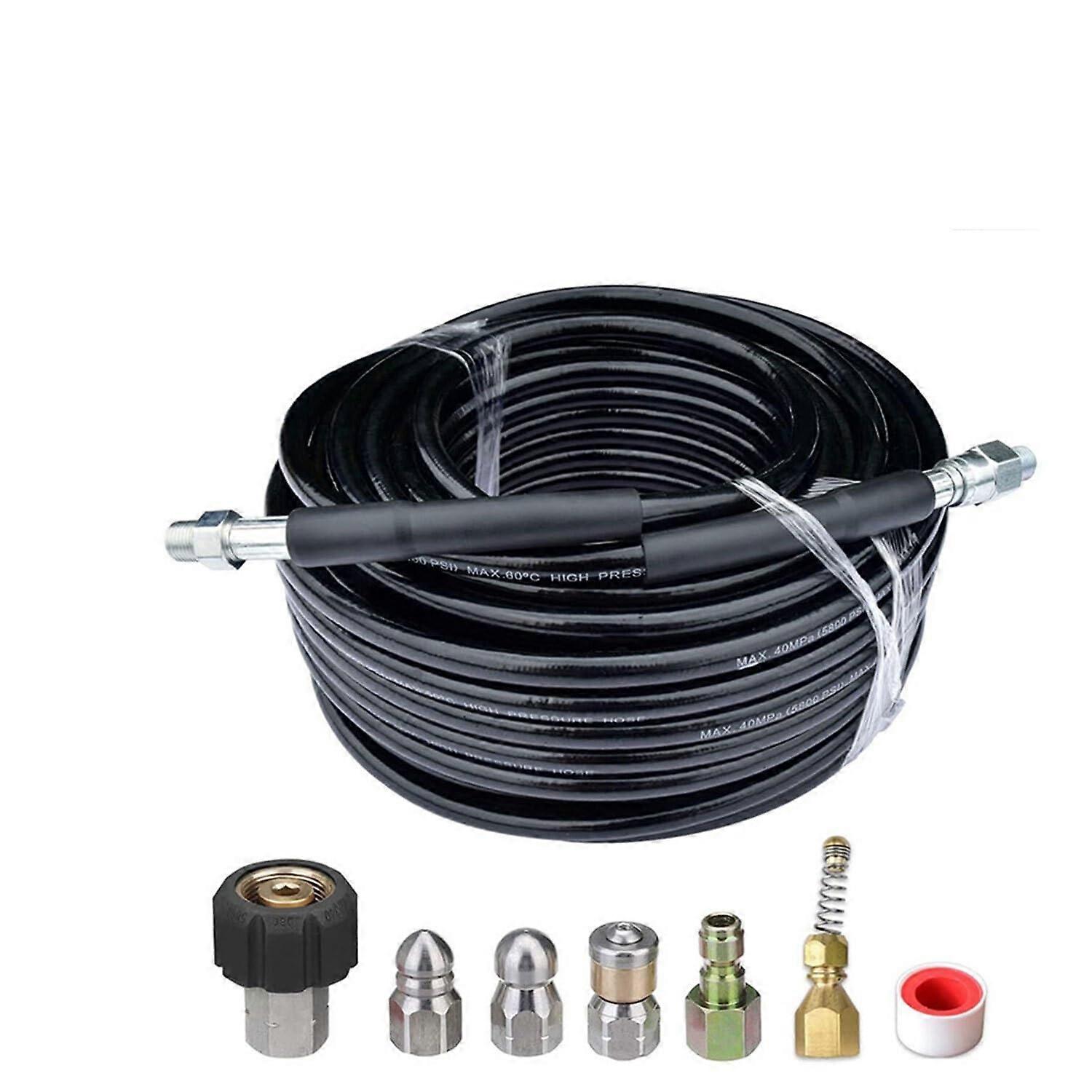 15m/50ft High Pressure Washer Hose for Karcher Gun, Snow Foam Lance with Nozzle, Drain Cleaning Hose, Sewer Nozzle Set
