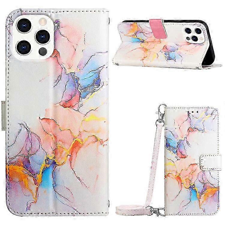 YB Pattern Printing Leather Series-6 Marble Pattern Phone Cover for iPhone 15 Pro - Stand Wallet with Anti-collision Case