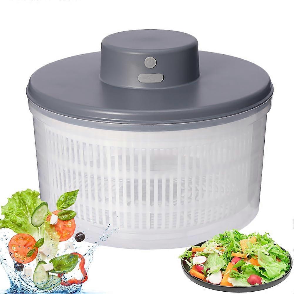 Electric Salad Spinner 3L Quick Drying Lettuce and Vegetable Dryer, Fast 10s Dehydration for Salad Greens and Fruits, Draining Basket Grey