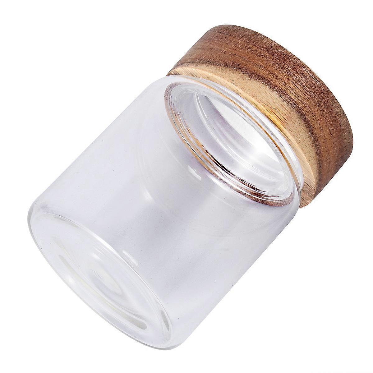 1pc Glass Container with Wood Lid Round Shape Sealed Box Transparent for Kitchen Home 80x100mm 335ml